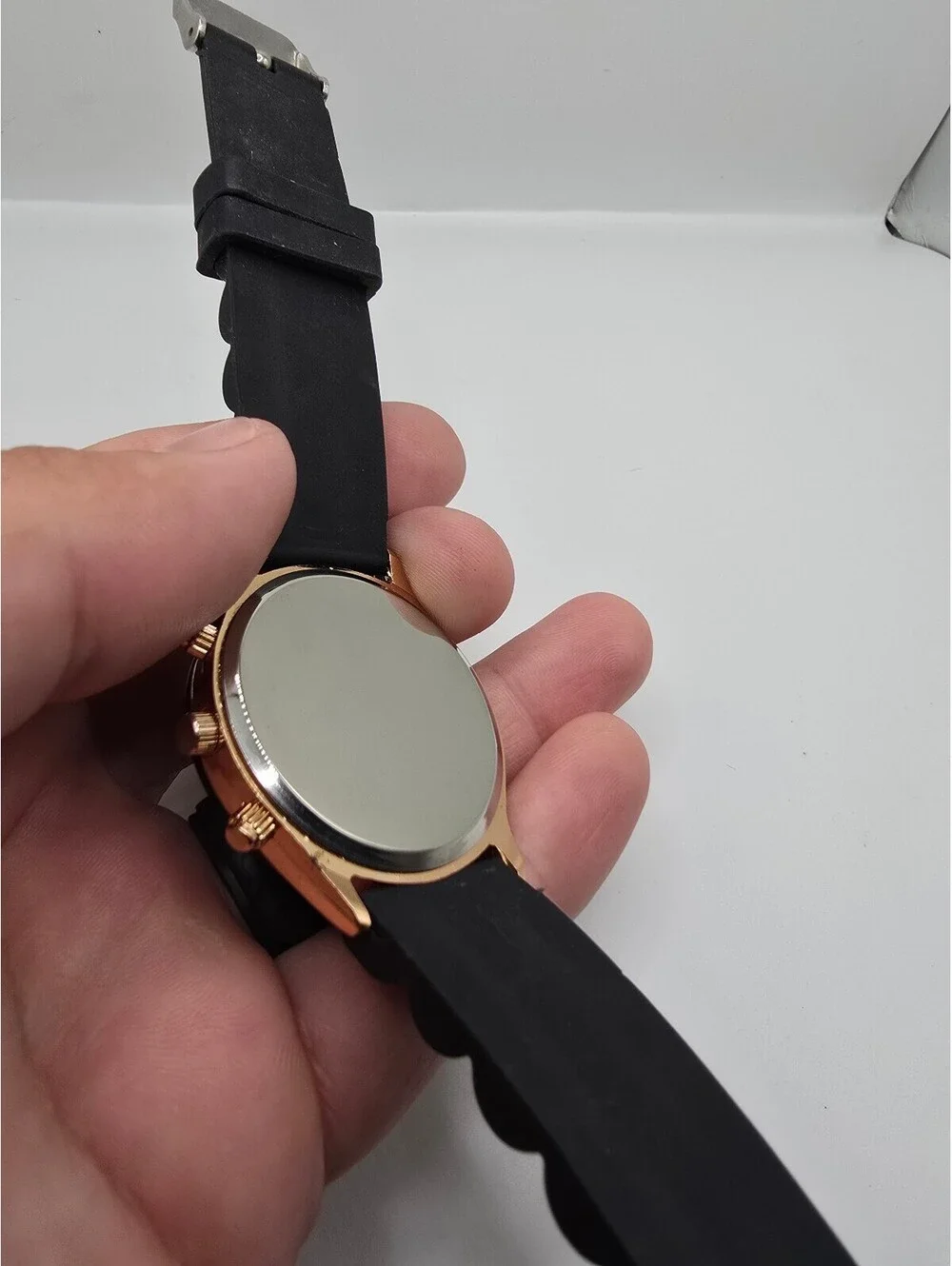 Geneva Quartz Analog Multi-Dial Watch Black Dial Gold Tone Case Black Silicone
